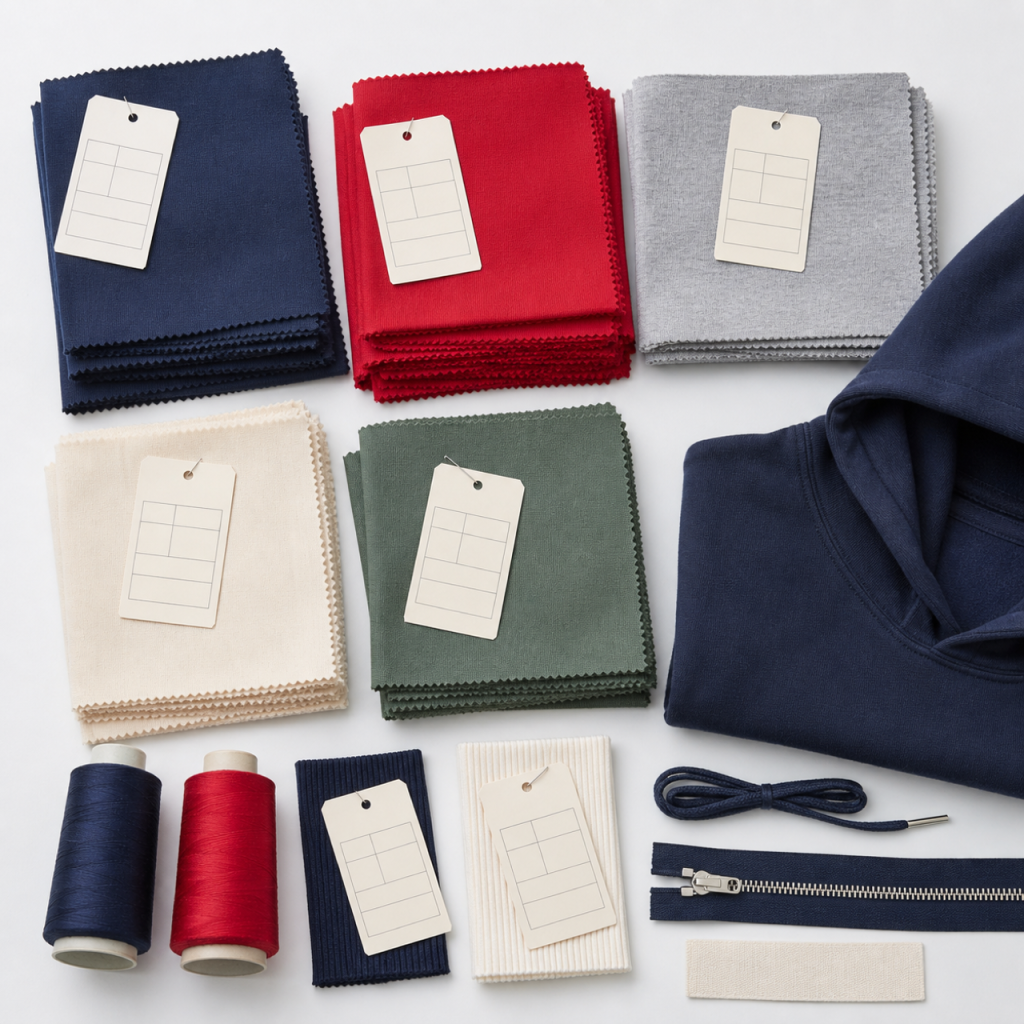 fabric swatches and lab dip samples for custom clothing color approval