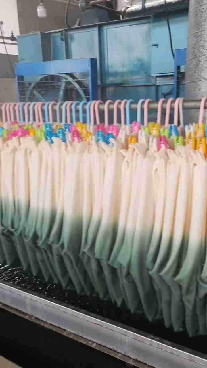 Green dip-dye garment hanger setup - video still